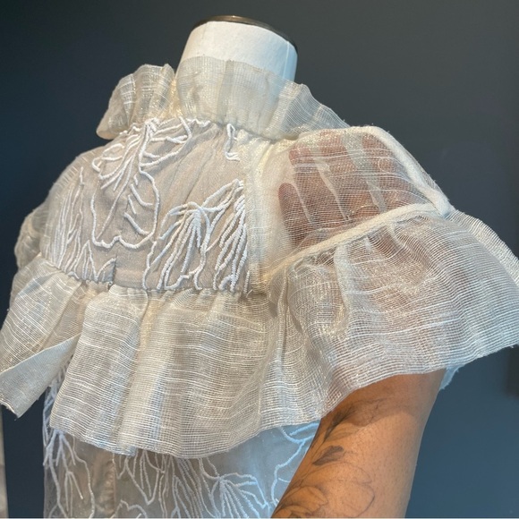 Elliatt Cream Lace Flutter Sleeve Mini Dress | Ruffle Bib | Wedding Guest - Picture 7 of 14